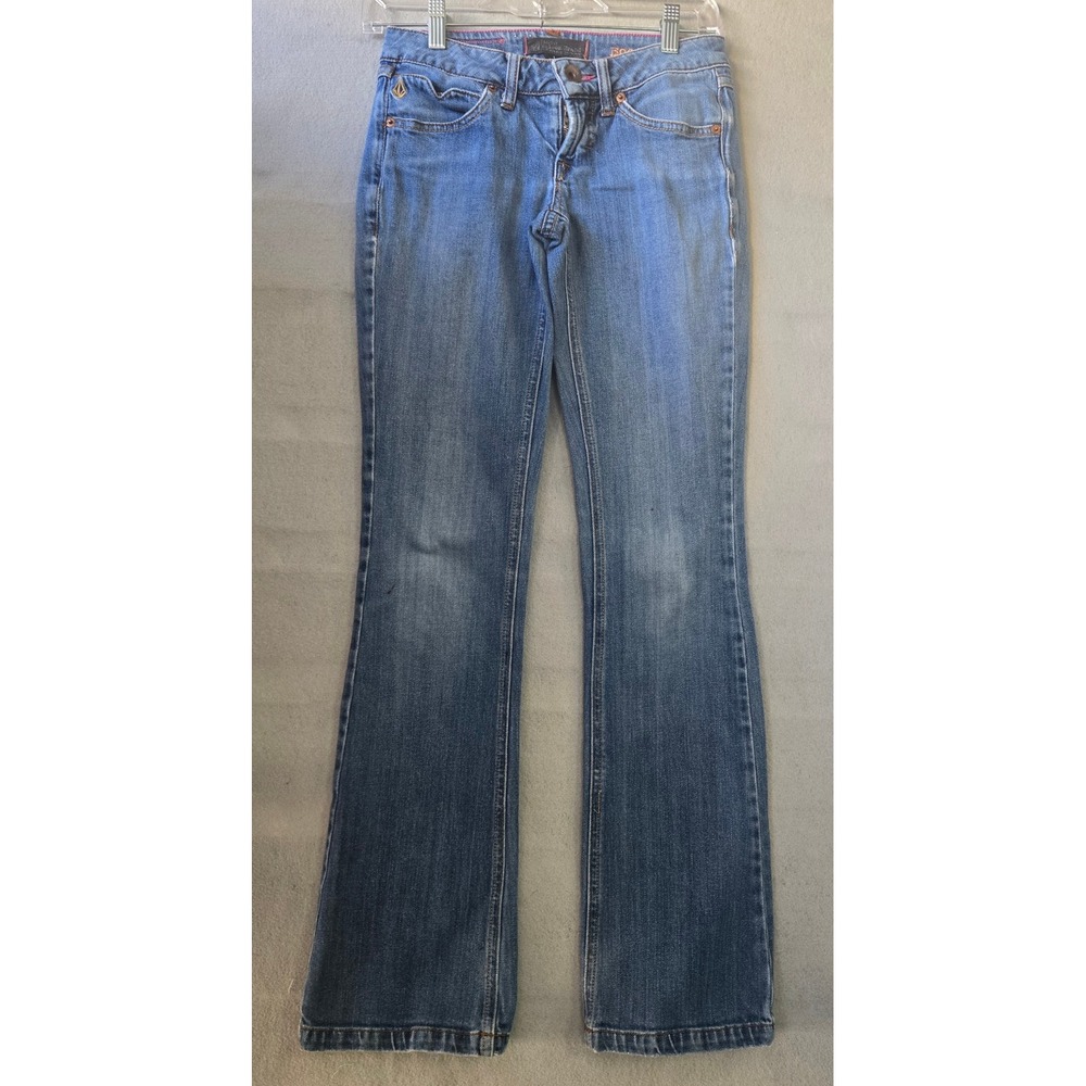 Volcom Stone Womens Bootcut Jeans‎ Medium Wash Low Rise Size 1 Blue Denim Y2K